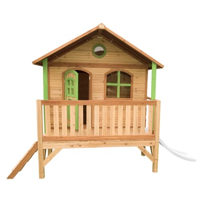 Maisonnette Stef marron-vert toboggan blanc