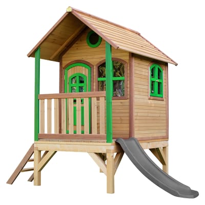 Maisonnette Tom marron-vert toboggan gris