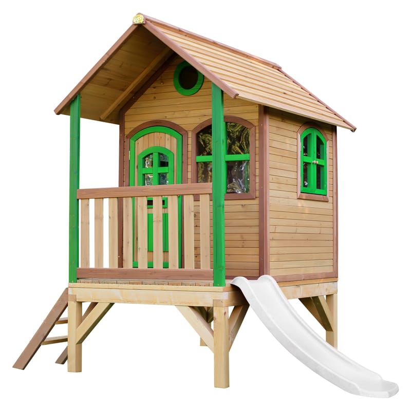 Maisonnette Tom marron-vert toboggan blanc