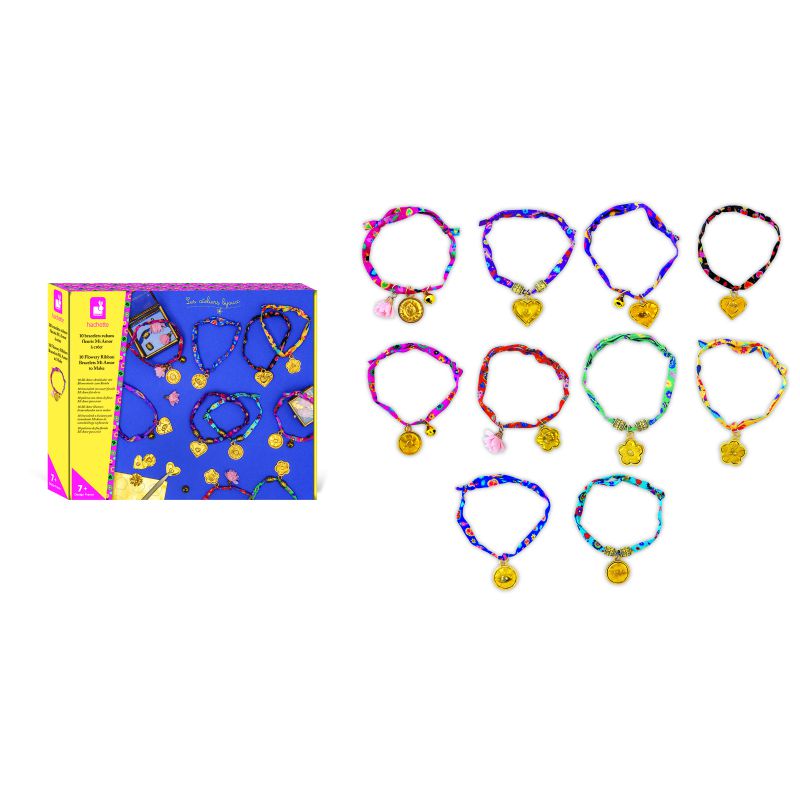 10 bracelets en ruban fleuri