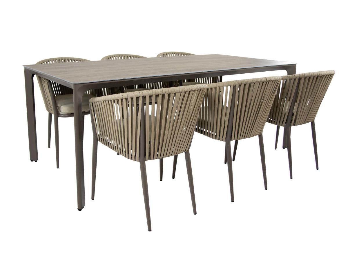Ensemble repas alu Resi table + 6 chaises taupe