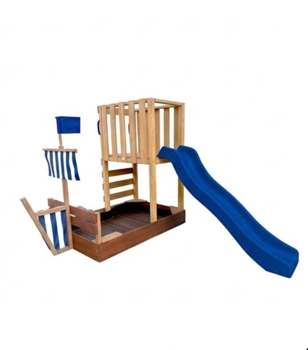 Tour Vicky avec bac à sable toboggan bleu