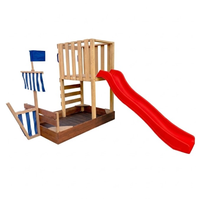 Tour Vicky avec bac à sable toboggan rouge