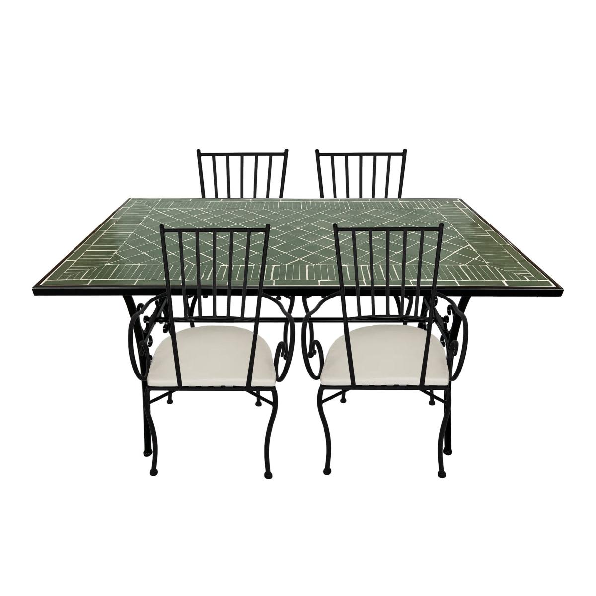 Ensemble repas mosaïque Leonie 4 chaises vert foncé