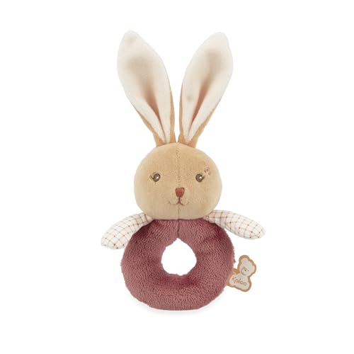 Hochet Lapin Bordeaux en Fourrure Douce