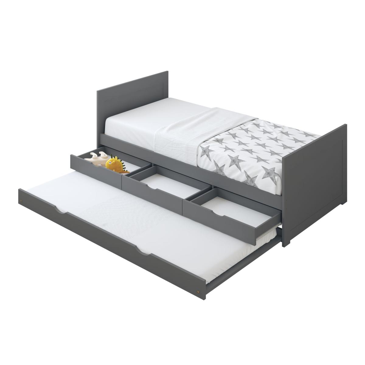 Lit Eli gigogne 3 tiroirs gris + matelas