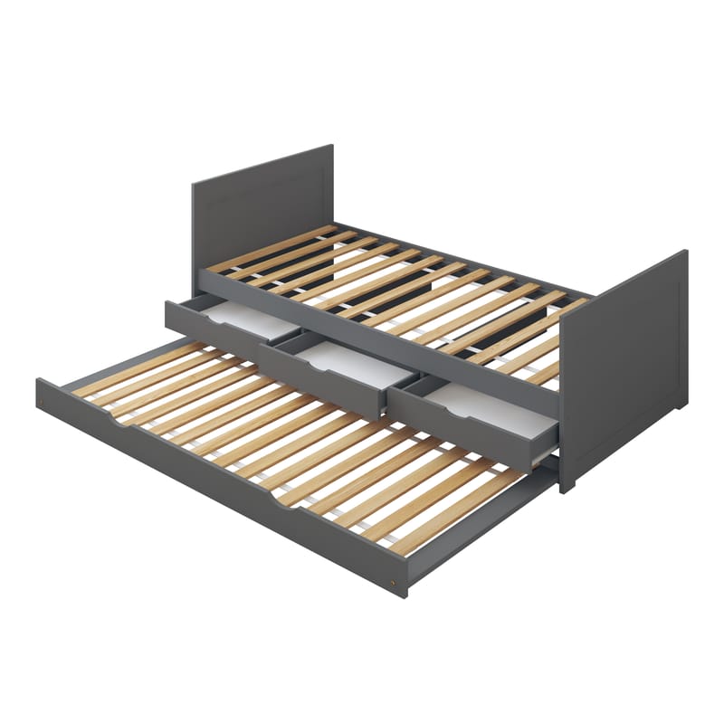 Lit enfant Eli avec gigogne et 3 tiroirs gris