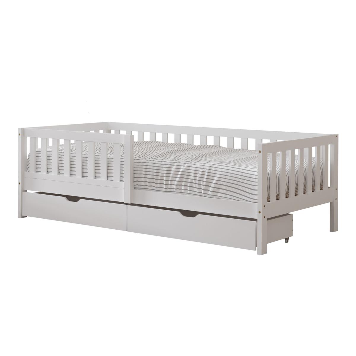 Lit Isa 2 tiroirs barrière blanc + matelas