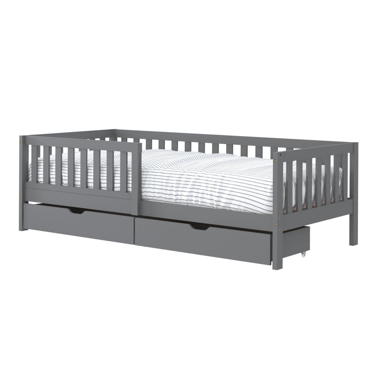 Lit Isa 2 tiroirs barrière gris + matelas