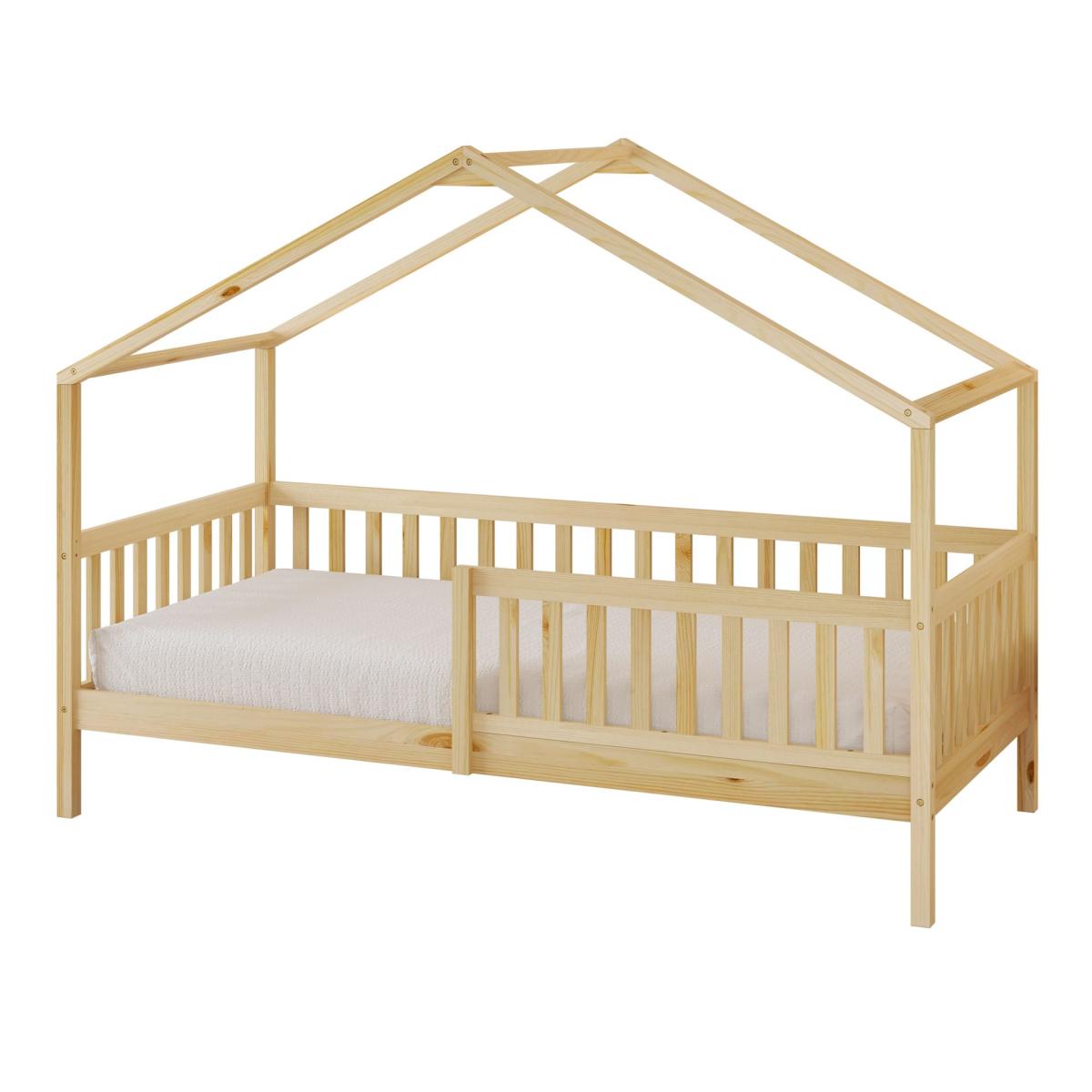Lit Kae cabane barrière naturel + matelas