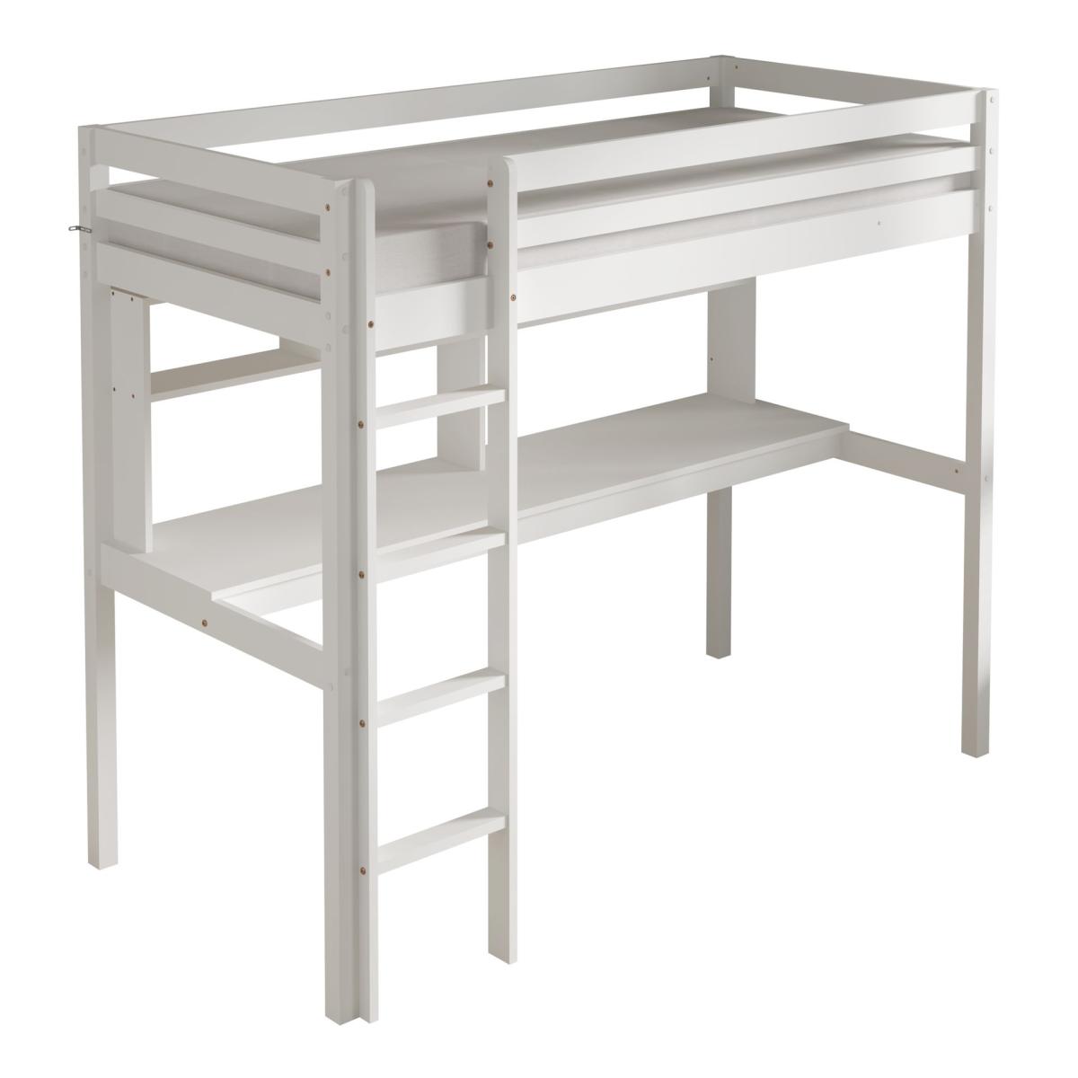 Lit mezzanine Sil bureau+biblio blanc + matelas