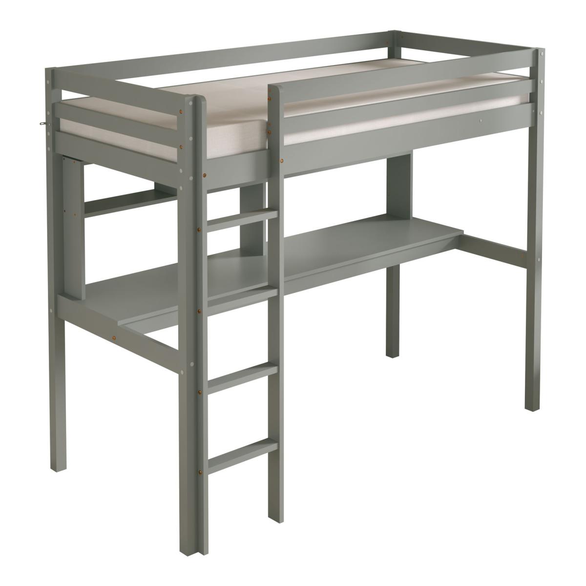 Lit mezzanine Sil bureau+biblio gris + matelas