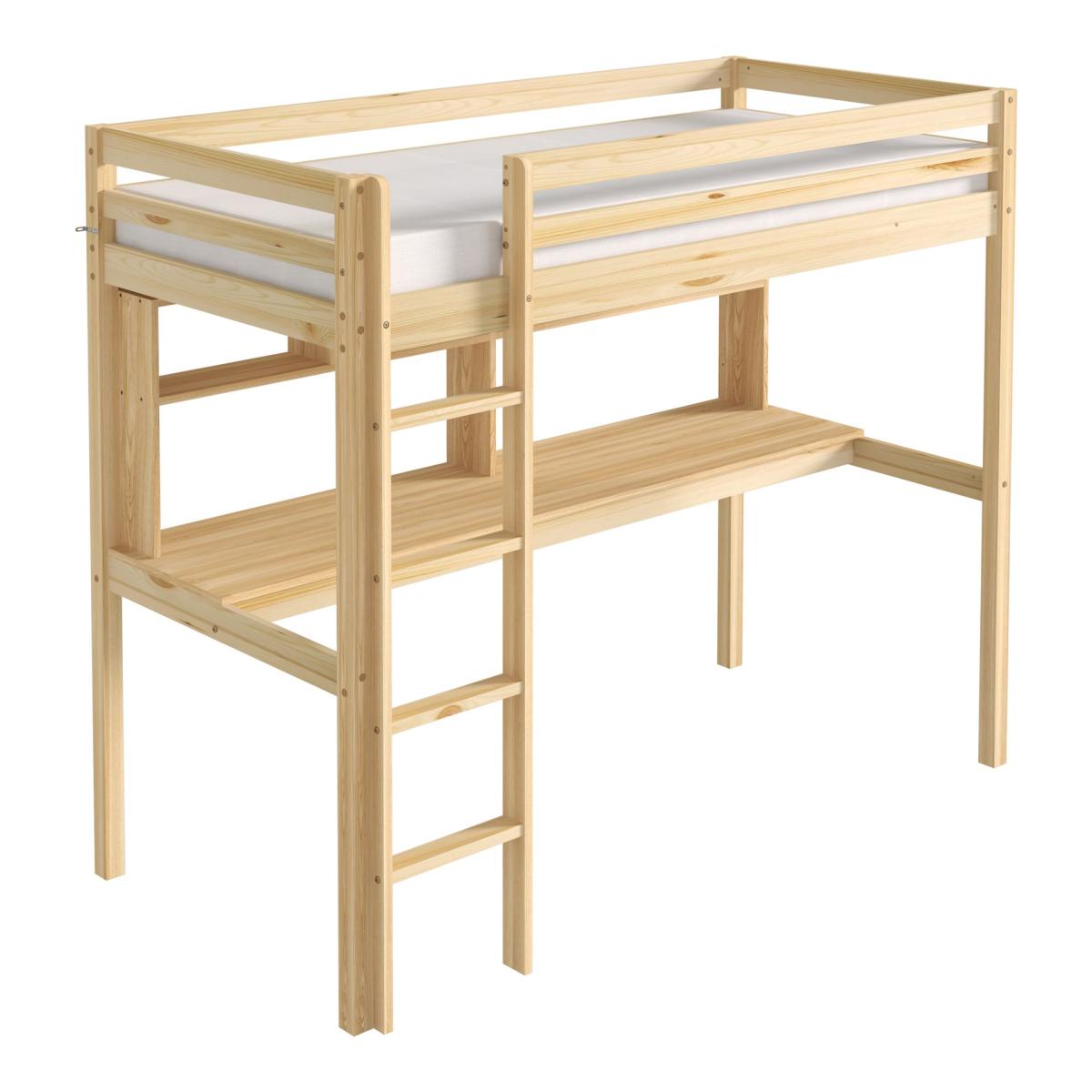 Lit mezzanine Sil bureau+biblio naturel + matelas