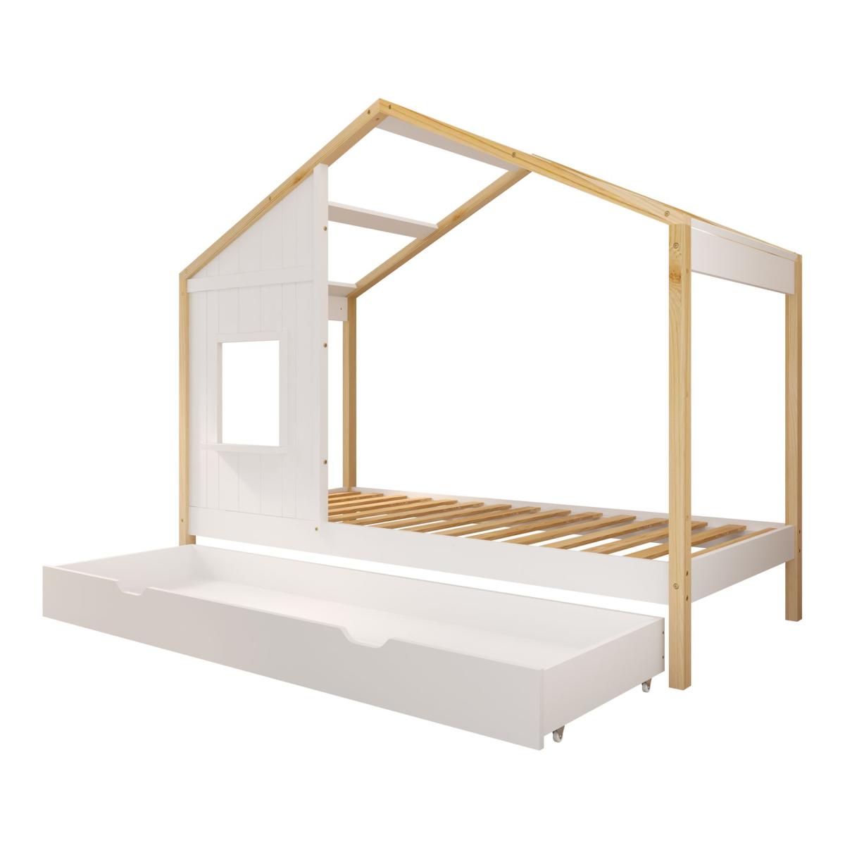 Lit simple Beau cabane tiroir naturel-blanc