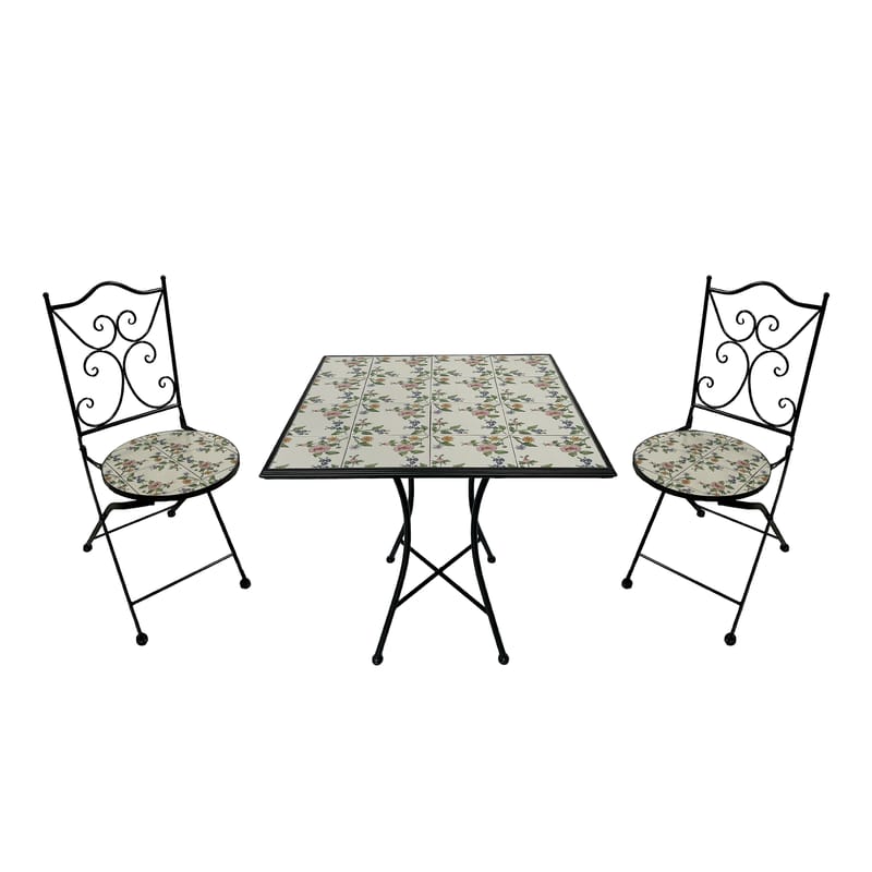 Salon bistro métal Camilla mosaïque rose romant.