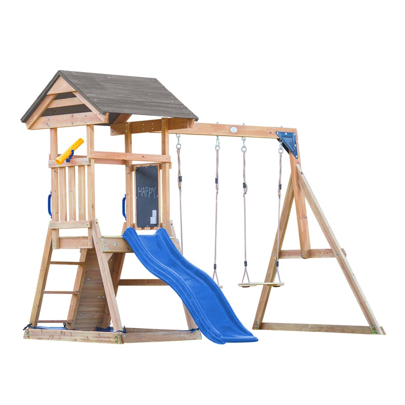 Tour Mia 2 balançoires mur escalade toboggan bleu