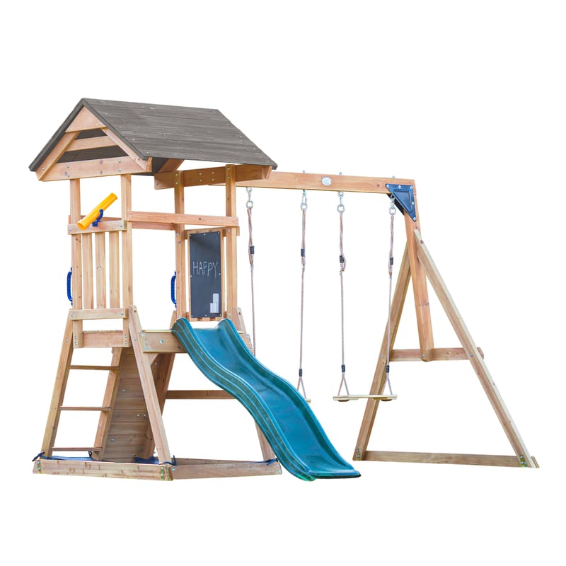 Tour Mia 2 balançoires mur escalade toboggan vert