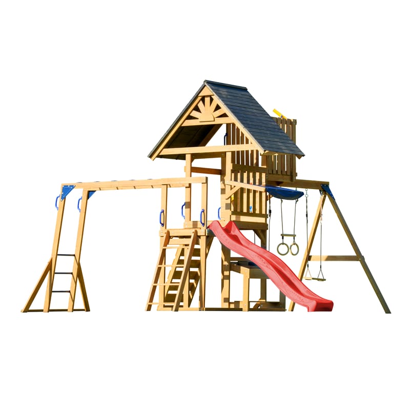 Tour Mitch 2 balançoires trapèze boutique toboggan rouge