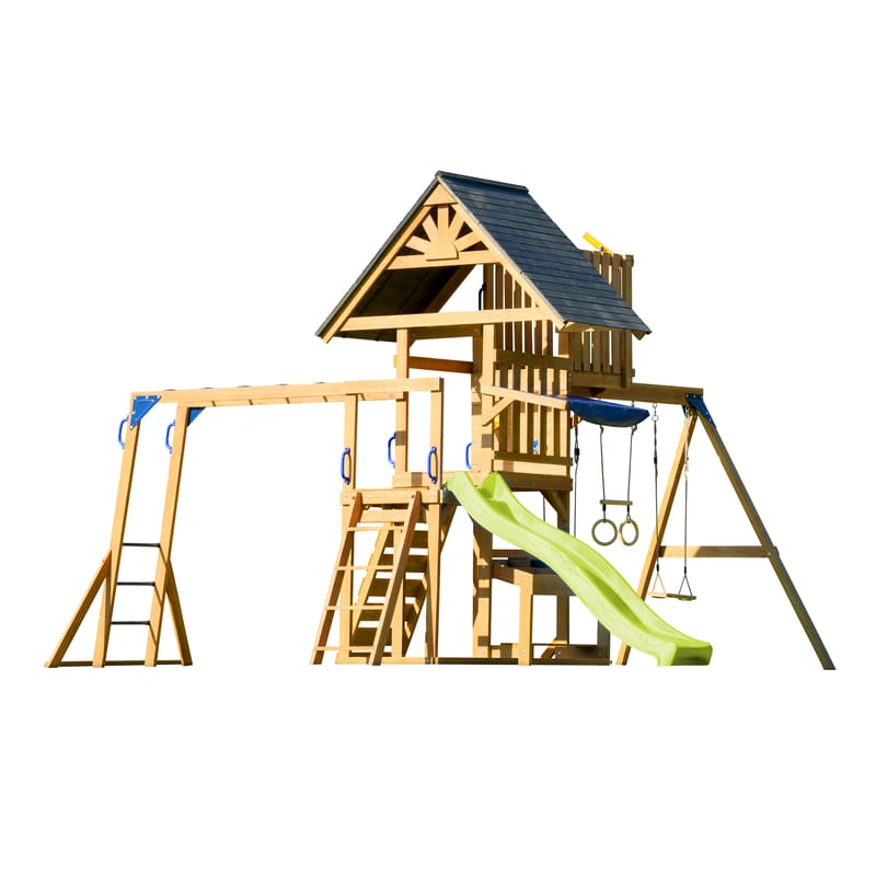 Tour Mitch 2 balançoires trapèze boutique toboggan vert citron