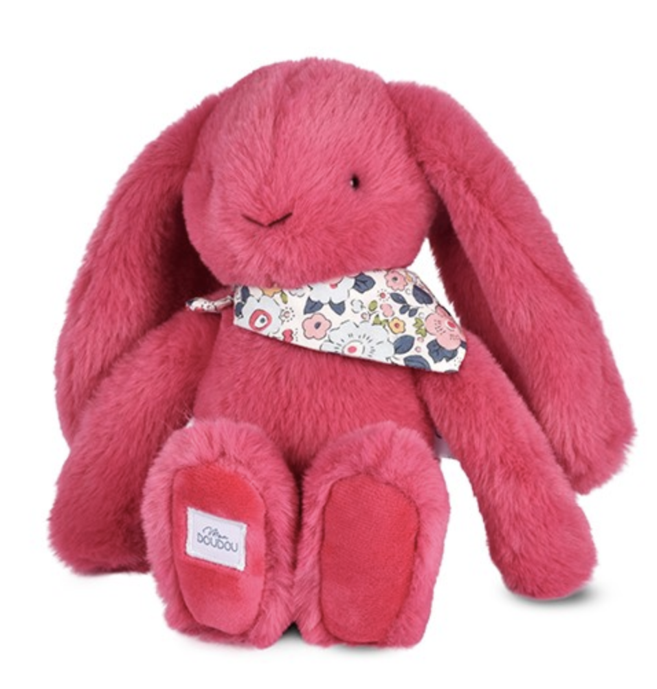 Peluche lapin fleurette fuchsia - 25 cm - Doudou et Compagnie