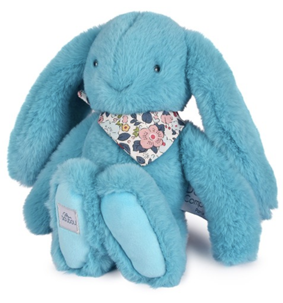 Peluche lapin fleurette turquoise - 25 cm - Doudou et compagnie