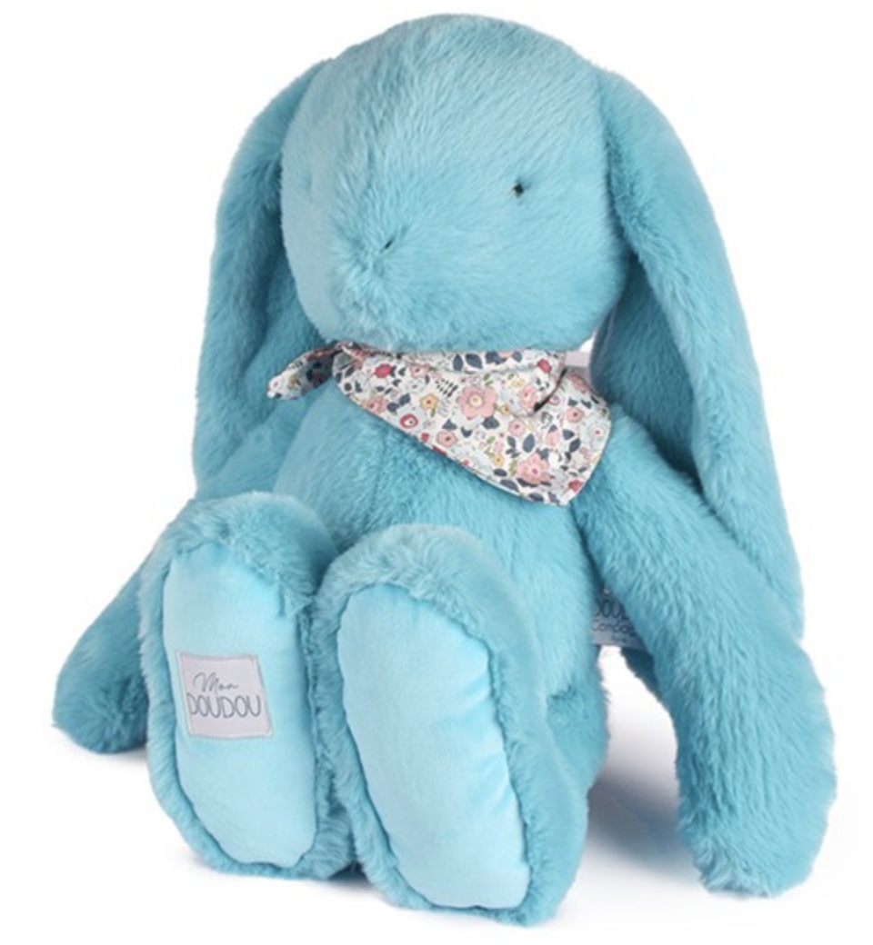 Peluche lapin fleurette turquoise - 50 cm - Doudou et compagnie