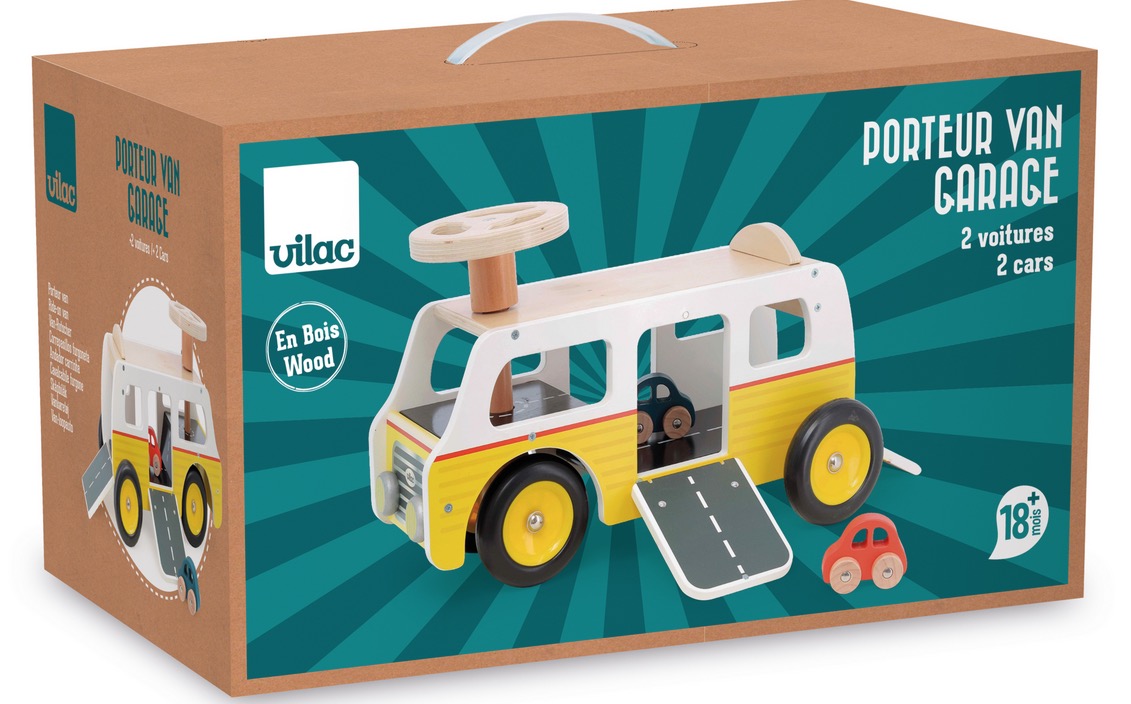 porteur van-garage en bois - avec rampes et voitures