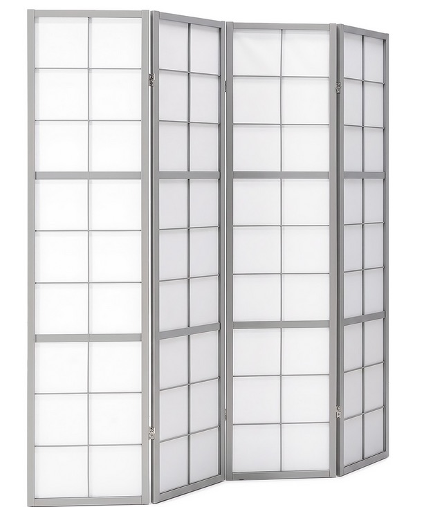 Paravent Shoji gris 4 panneaux en bois – Séparateur de pièce pliable