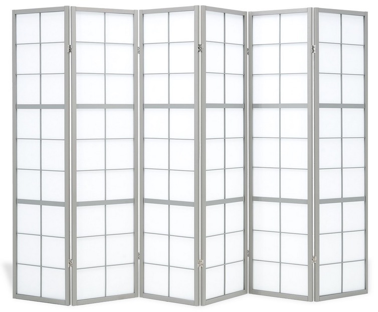 Paravent Shoji gris 6 panneaux en bois – Séparateur de pièce pliable