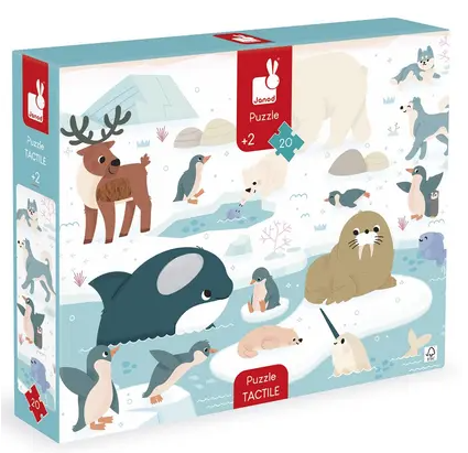 Puzzle Tactile Enfant 20 Pieces - Animaux Polaires