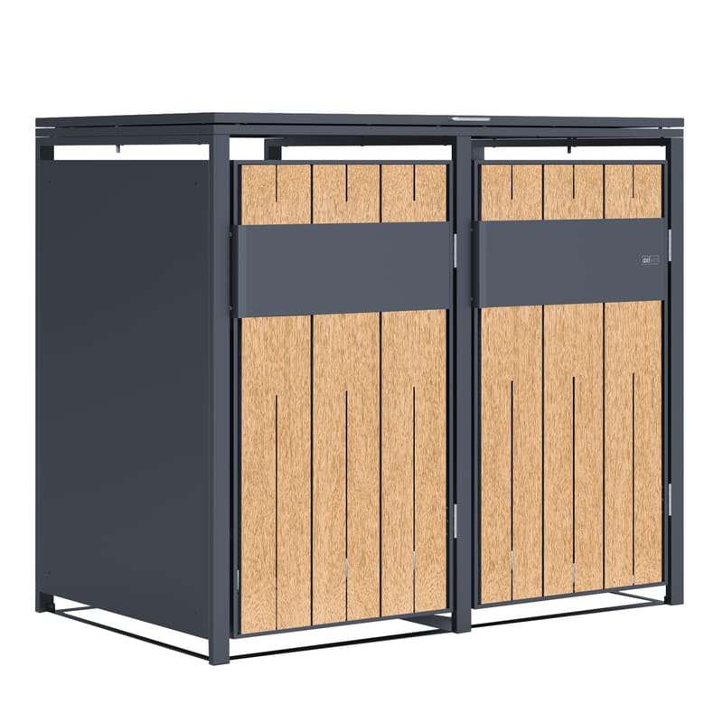 Cache poubelle métal Luke anthracite/bois 2x240L