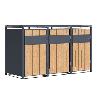 Cache poubelle métal Luke anthracite/bois 3x240L