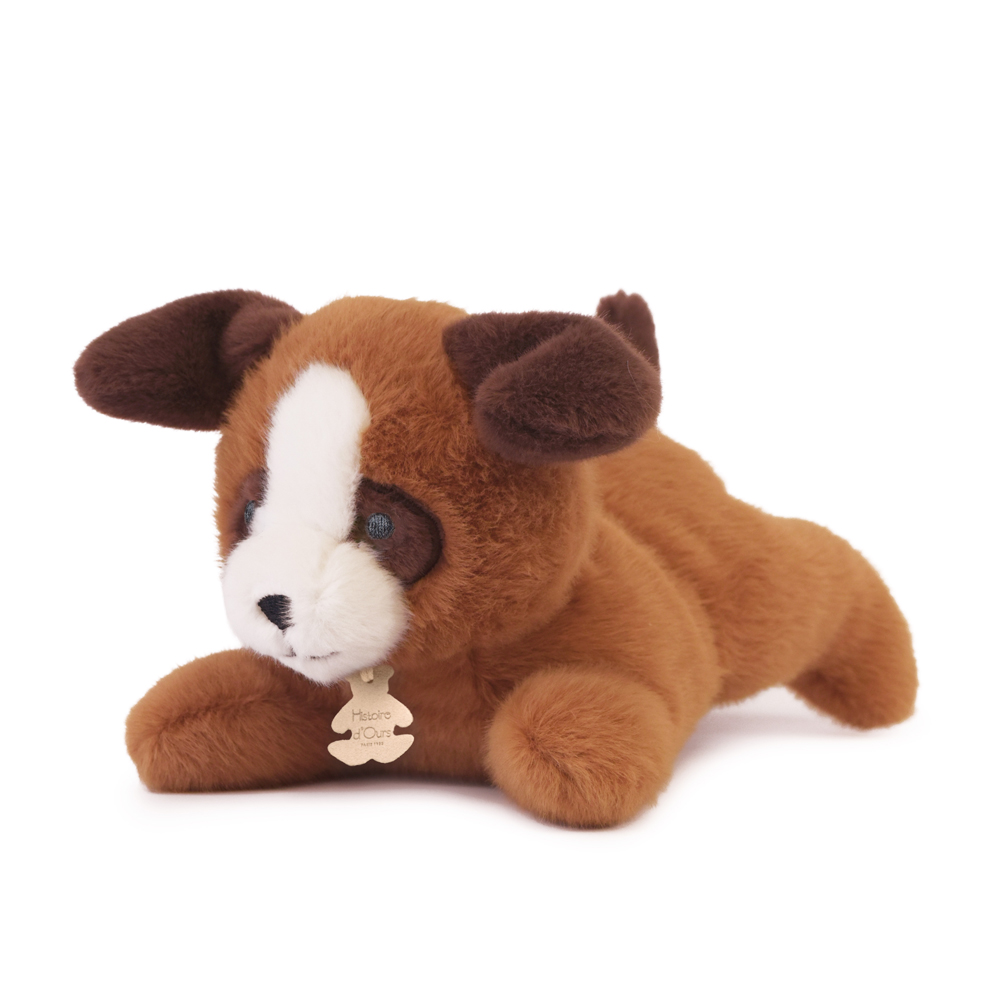 Peluche chien marron allongee lestee - Les P'tits Relax - 22 cm