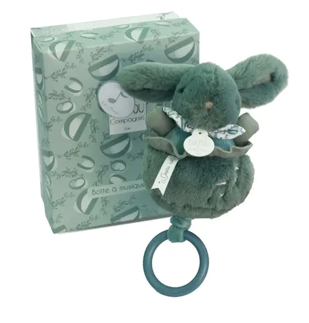 Lapin doudou - Boite a musique vert sauge