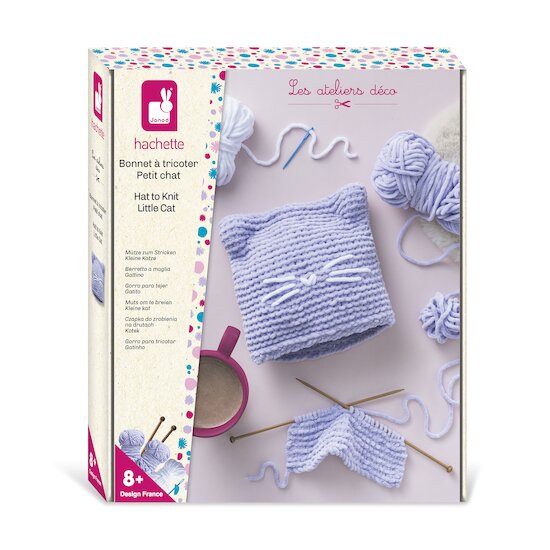 Bonnet a Tricoter Petit Chat Violet