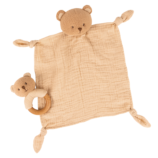 Coffret cadeau Marcel Ours Doudou + Hochet, coton bio