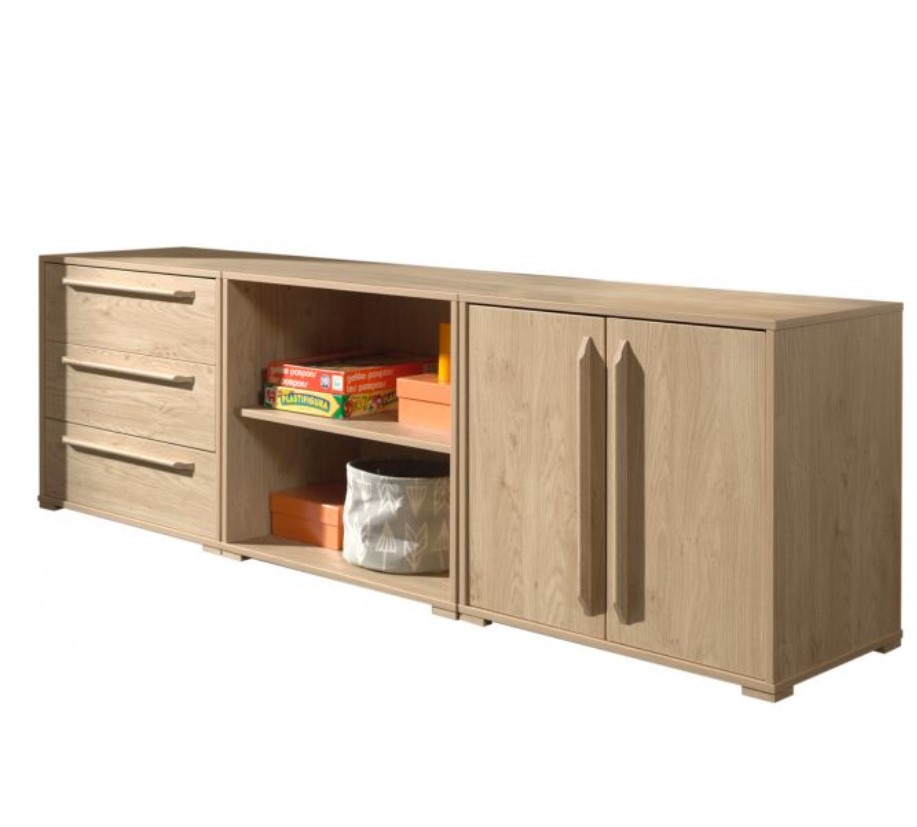 Meuble 3 tiroirs 2 portes bois naturel