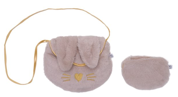 Sac bandouliere + porte-monnaie Lapin – fausse fourrure beige / or