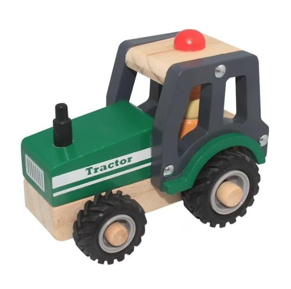 Tracteur en bois vert avec roue en caoutchouc