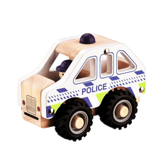 Voiture de police en bois blanc
