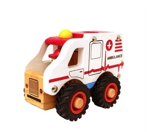 Ambulance en bois blanc avec roue en caoutchouc