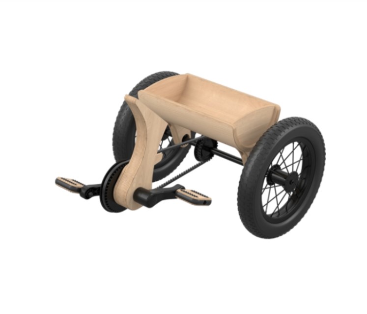 Chariot bois avec roues et transmission intégrée