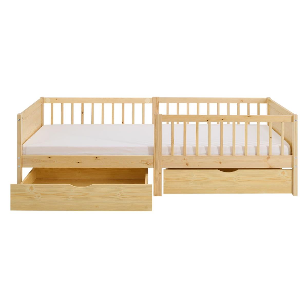 Lit Enfant 90x200 cm Naturel avec matelas