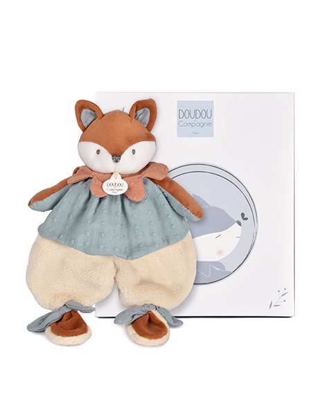 Doudou plat Renard Timo sensoriel 29cm