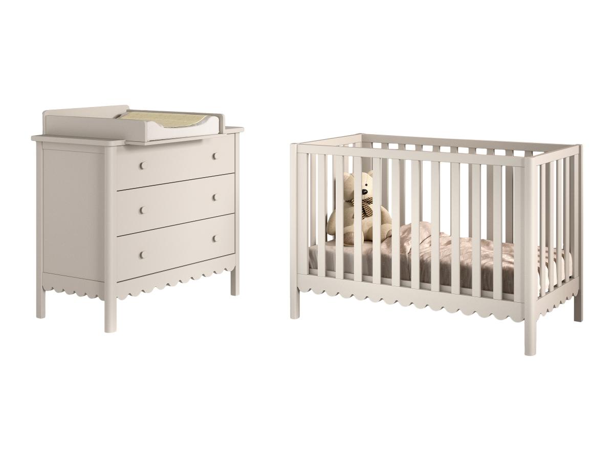 Ensemble Chambre swingo lit bébé 60x120 + commode + plan à langer clay