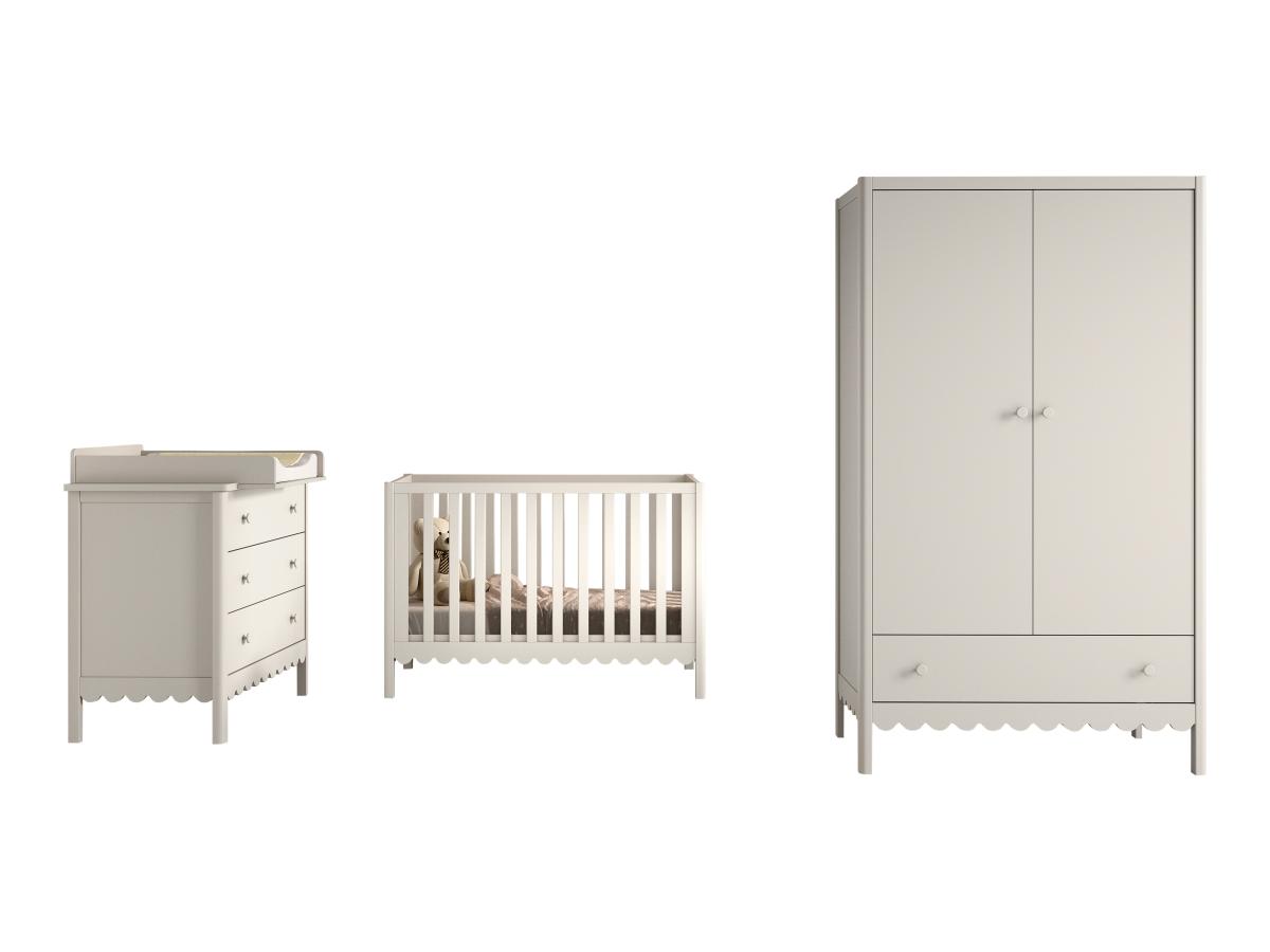 Ensemble Chambre swingo lit bébé 60x120 + commode + plan à langer + armoire 2 portes clay