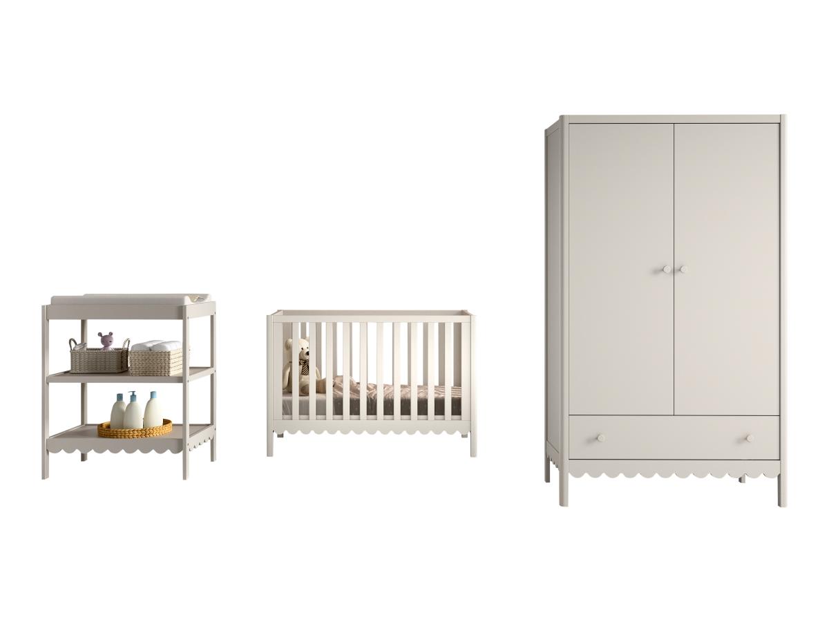 Ensemble Chambre swingo lit bébé 60x120 + table à langer + armoire 2 portes clay