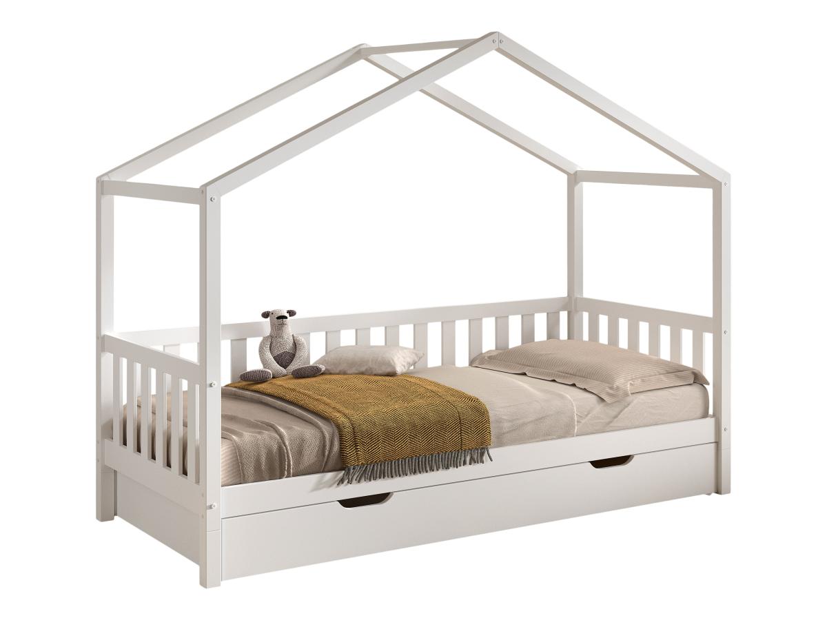 Lit Cabane dallas 90x200 avec tiroir blanc