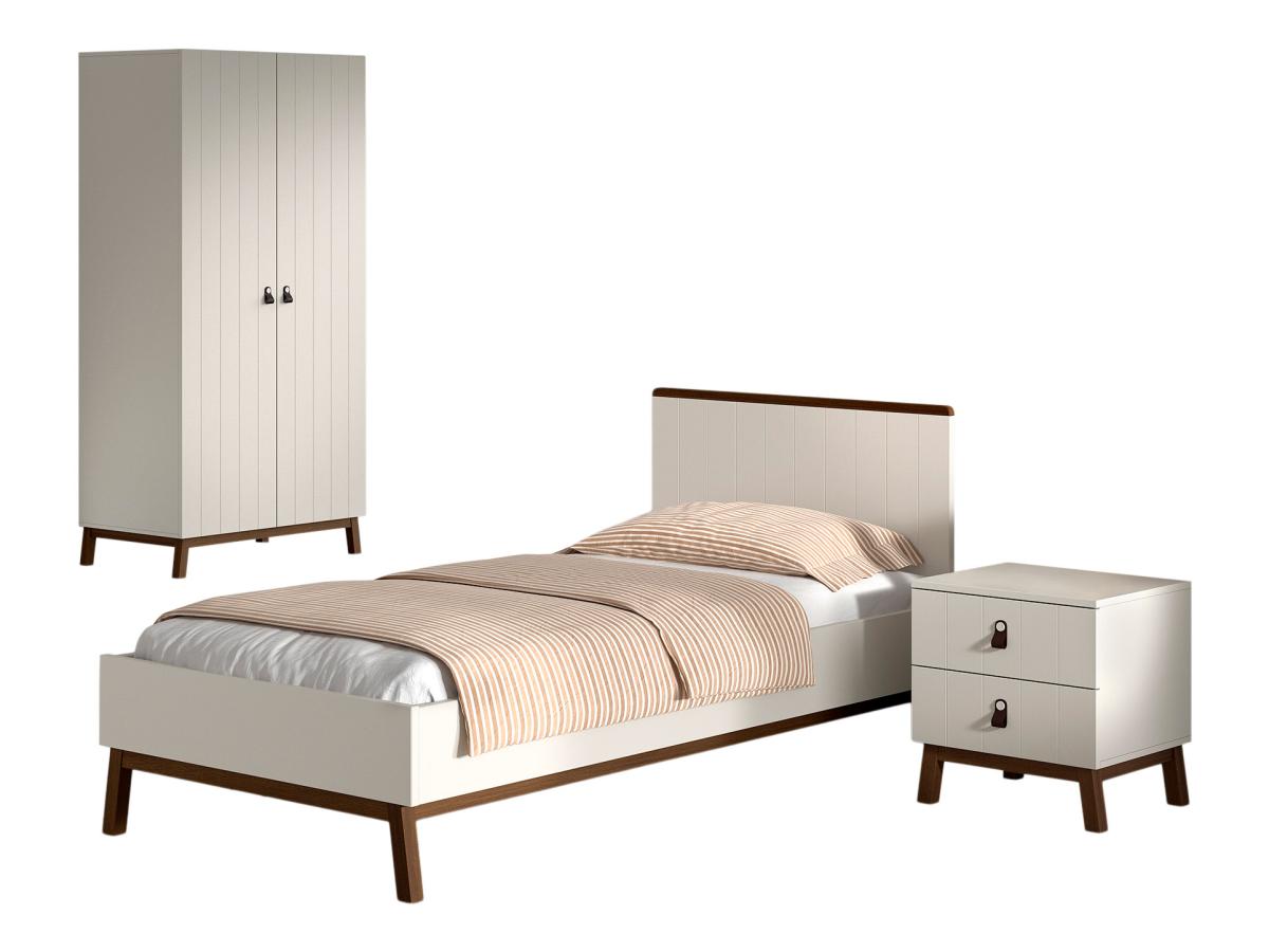 Ensemble Chambre sezane lit 90x200 + chevet + armoire 2 portes clay
