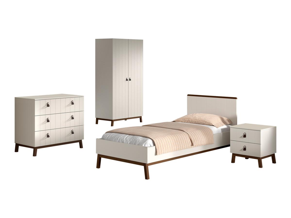 Ensemble Chambre sezane lit 90x200 + chevet + armoire 2 portes + commode clay
